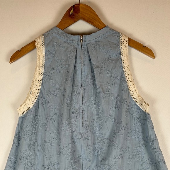 POL Blue Cream Lace Trim Sleeveless Mock Neck Peplum Top Womens Size M - Picture 9 of 11